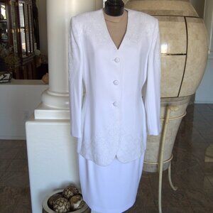 John Meyer size 12 white sequenced embellished skirt suit